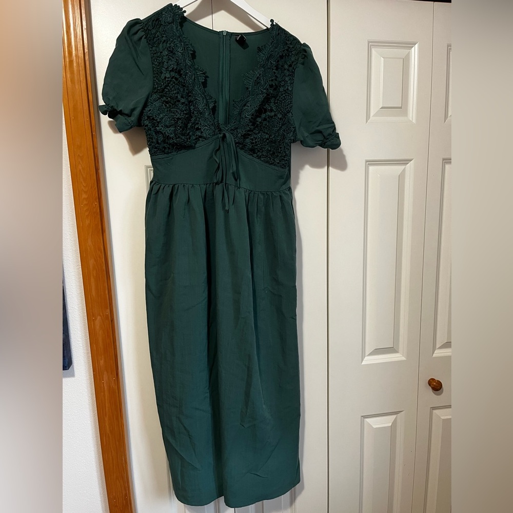 Cider Dark Green Midi Dress with Lace Bodice - Picture 1 of 3